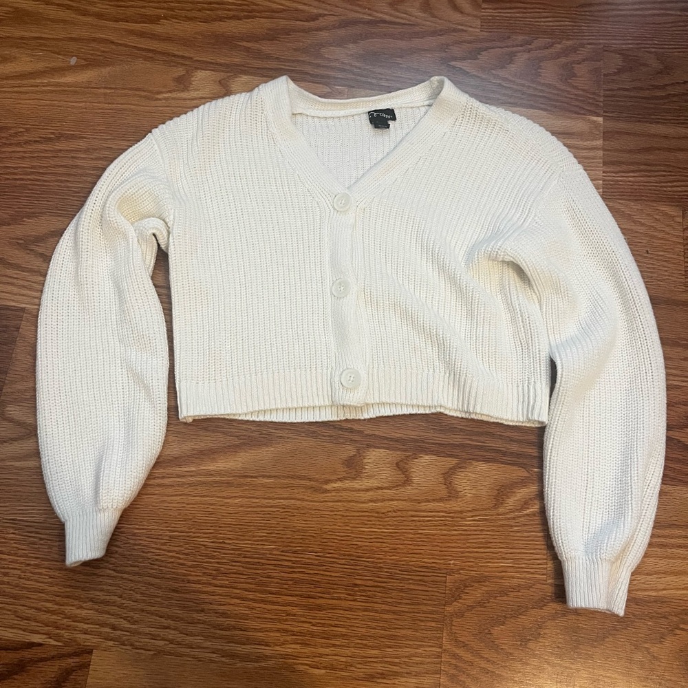 Girl's White Cardigan Sweater